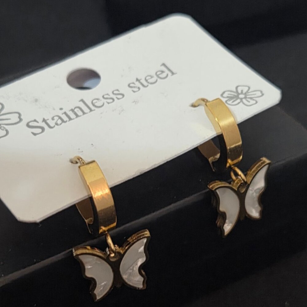 18K Gold Plated Stainless Steel Butterfly Hoop Earrings